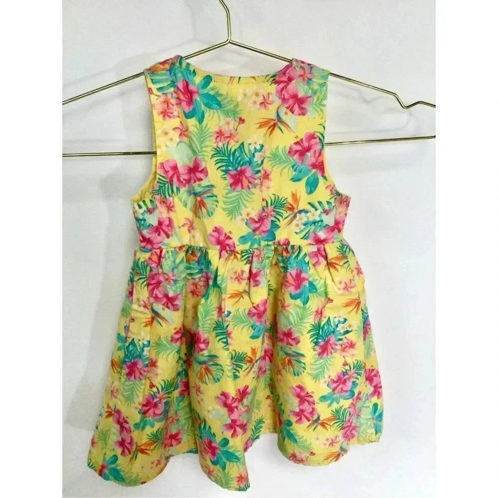 Penelope Mack Baby Yellow Pink Floral Sleeveless Hawaiian Shirt Dress Size 18M w